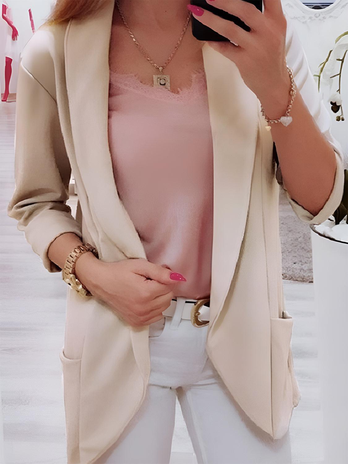 Collared Neck Long Sleeve Blazer Dust Storm