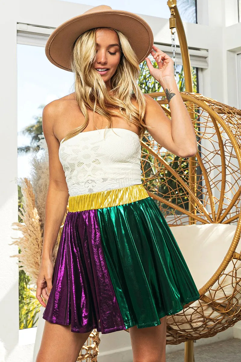 BiBi Mardi Gras Metallic Skater Mini Skirt