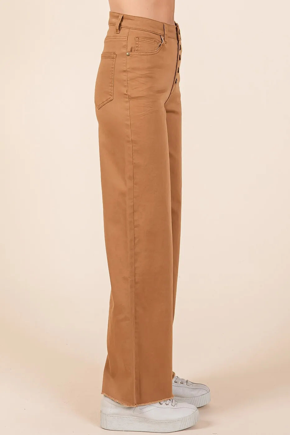 Mittoshop Twill High Waisted Button Fly Wide Leg Pants