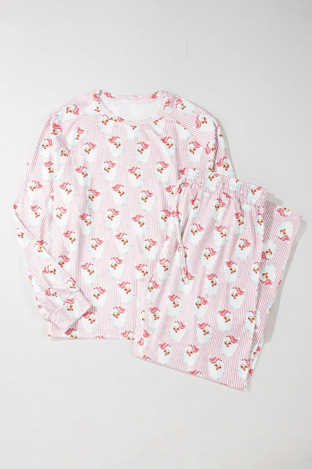 Santa Print Long Sleeve Top and Pants Lounge Set