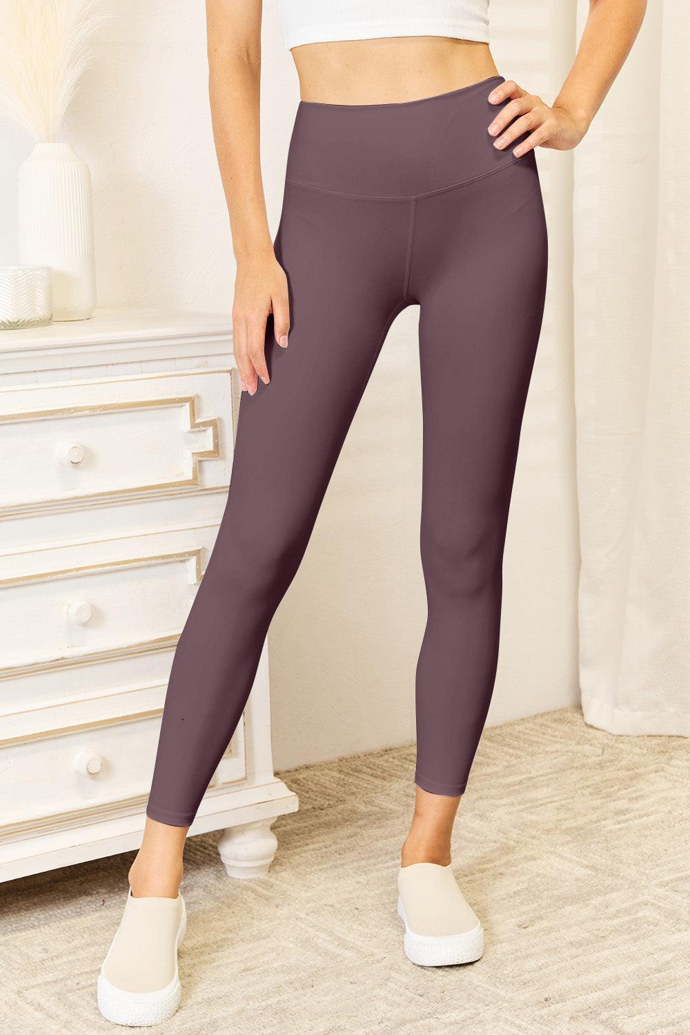 Double Take Wide Waistband Sports Leggings Chocolate 2XL