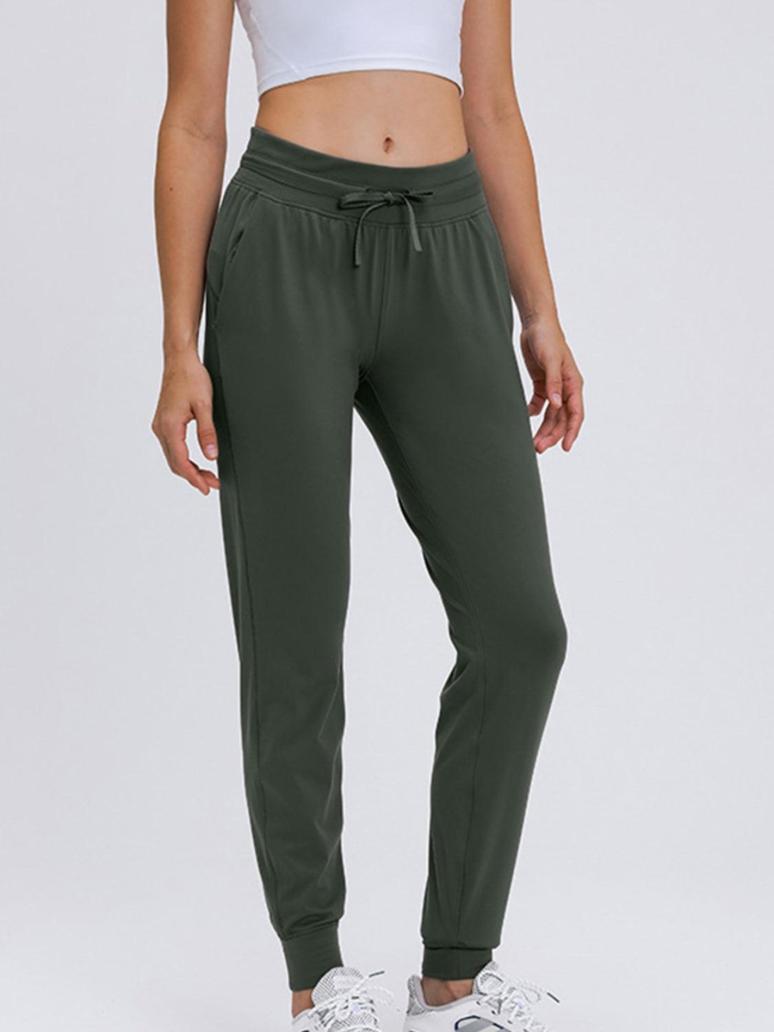 Millennia Double Take Tied Joggers with Pockets Army Green
