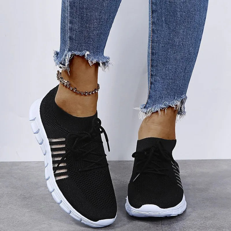 Breathable Mesh Lace Up Sneakers Black