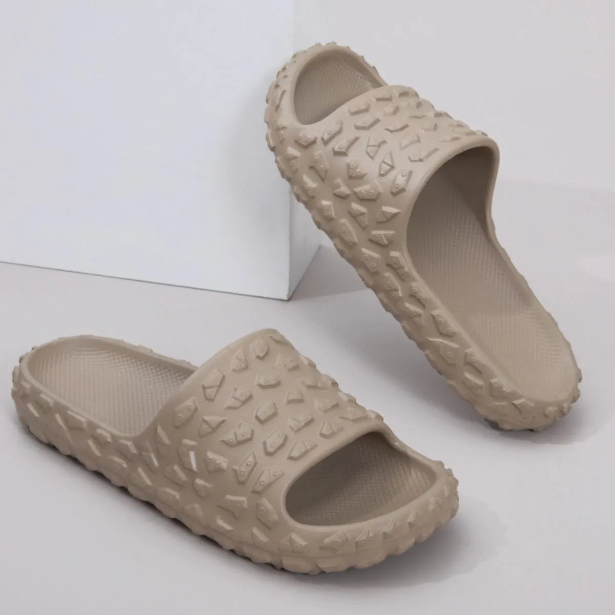 Open Toe Platform Slippers Khaki