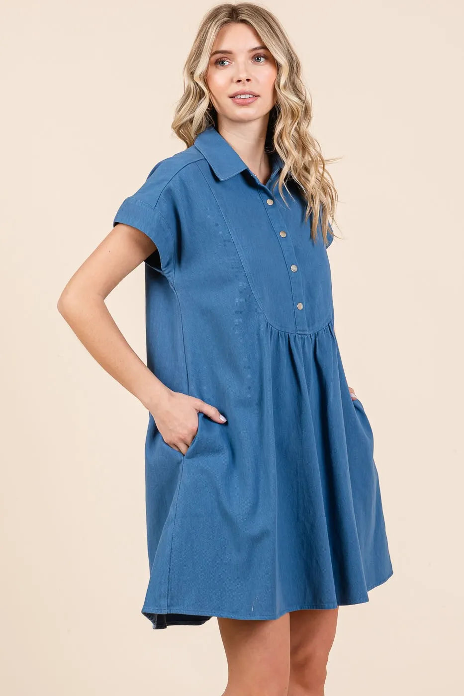 Mittoshop Twill Short Sleeve Collared Mini Dress