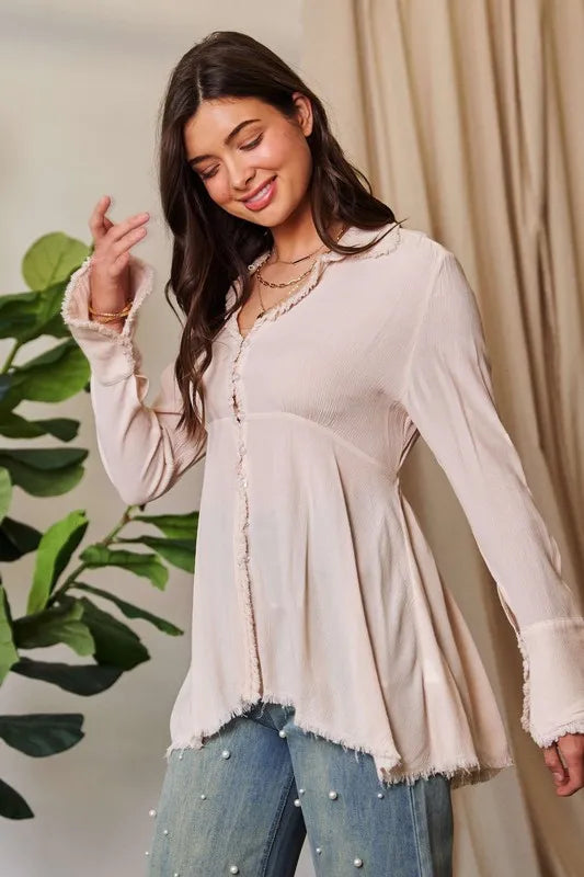Davi & Dani V-Neck Open Back Adjustable Babydoll Shirt