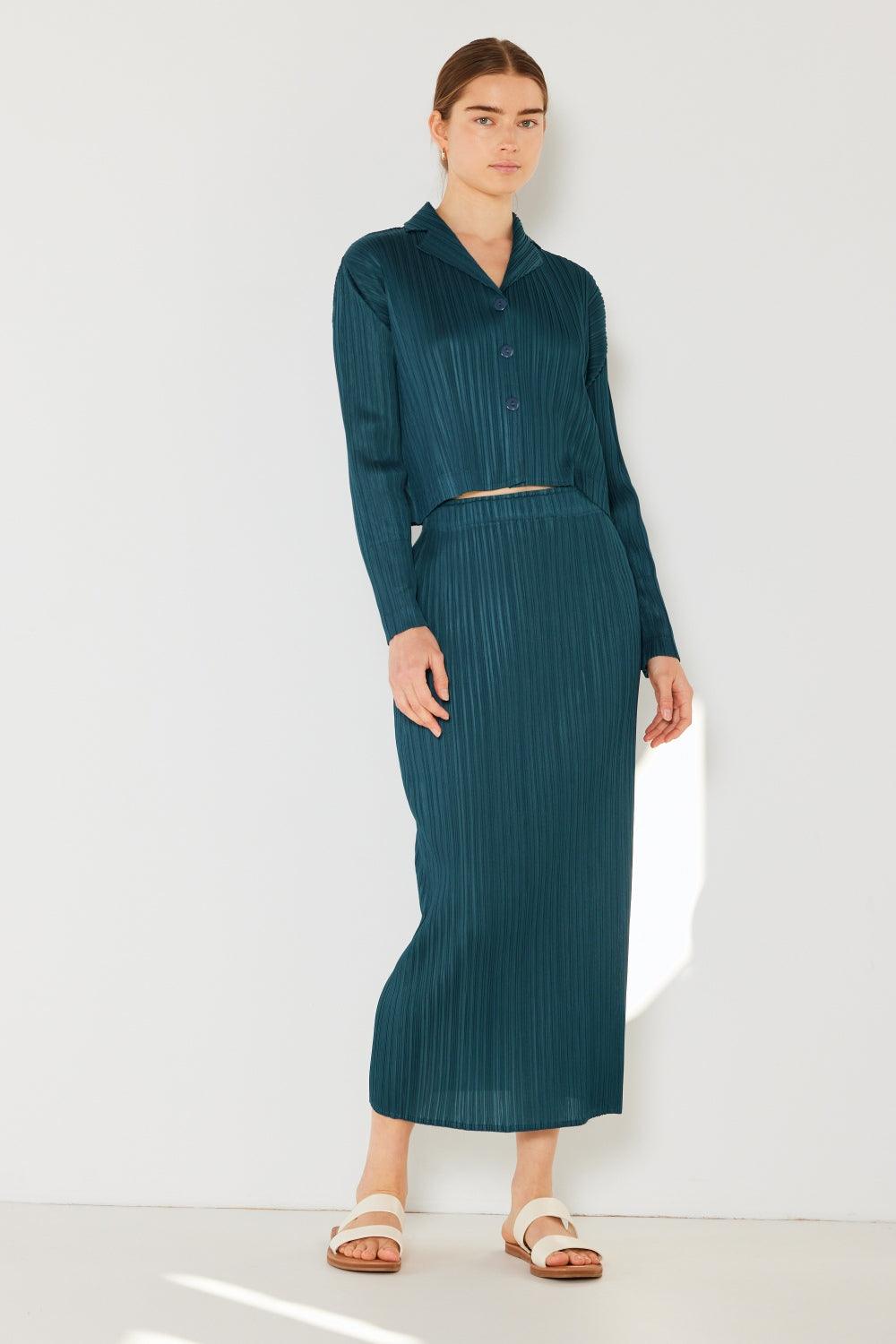 Marina West Swim Pleated Midi Pencil Skirt Deep Green
