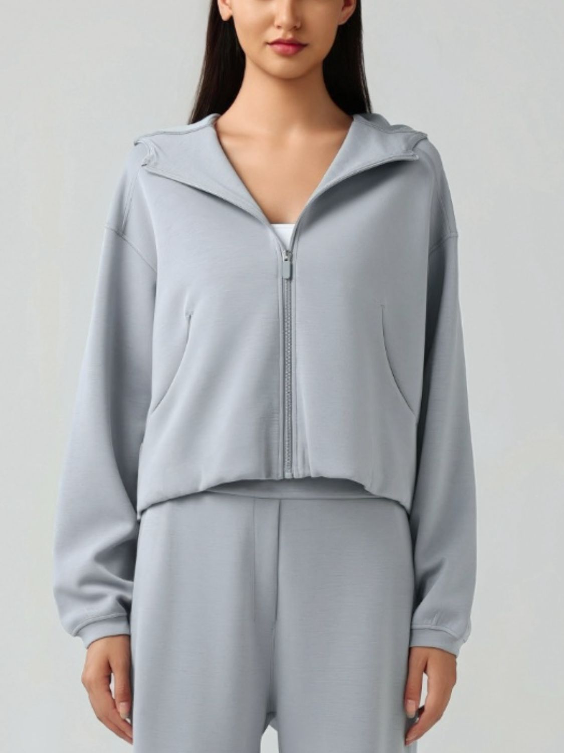 Millennia Zip Up Dropped Shouder Active Hooded Gray