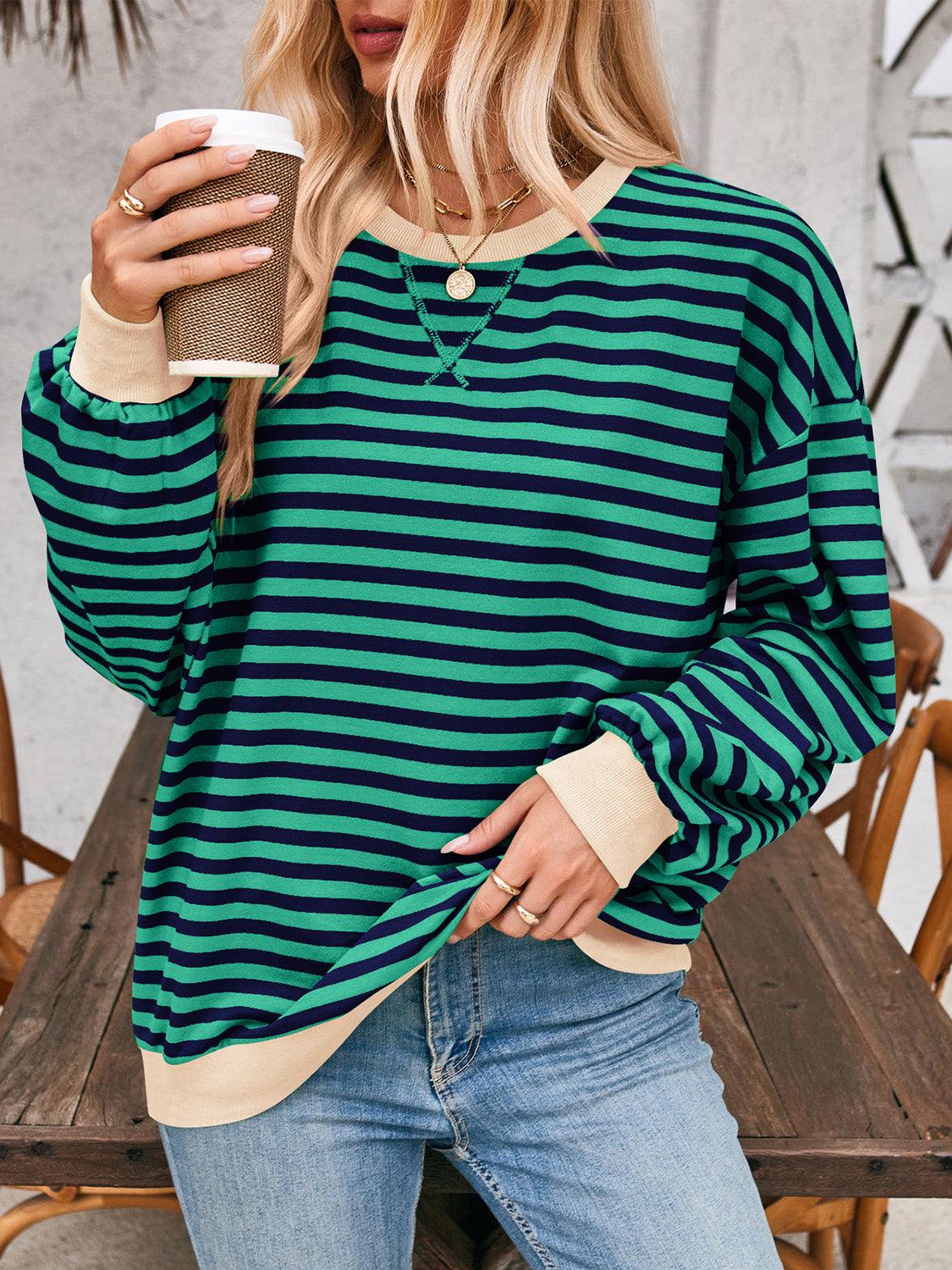 Lovelet Contrast Striped Long Sleeve Sweatshirt Green