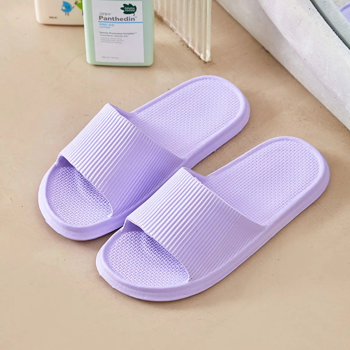 Open Toe Flats Slippers Purple