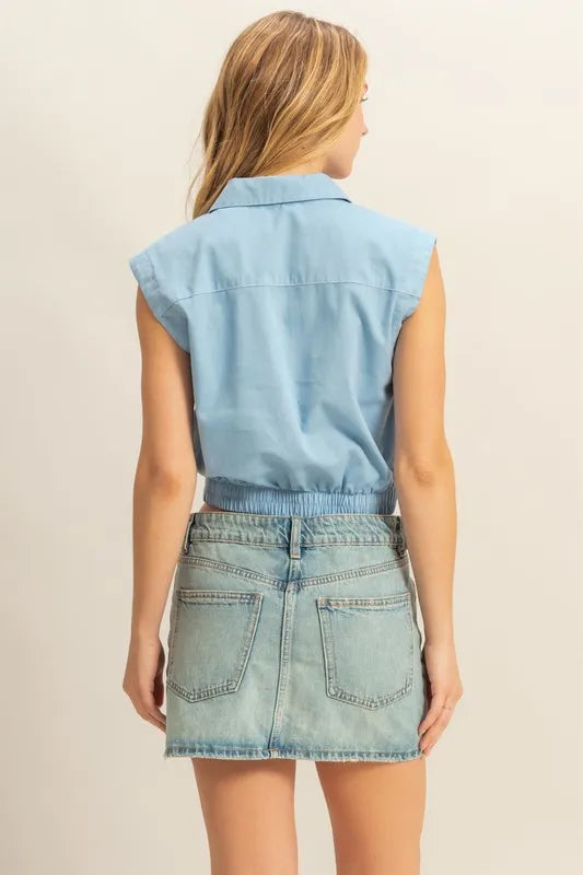HYFVE Johnny Collar Sleeveless Cropped Blouse