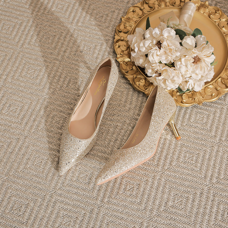 Point Toe Stiletto Pumps Gold