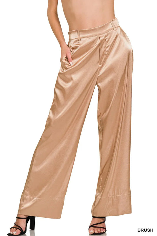 Zenana Wide-Leg Satin Pants