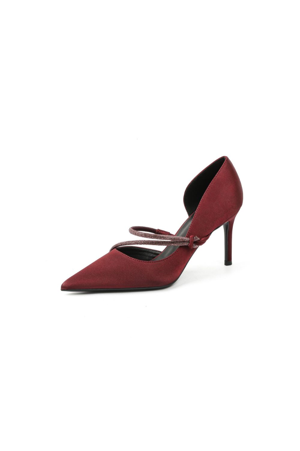 Point Toe Rhinestone High Heel Pumps Burgundy
