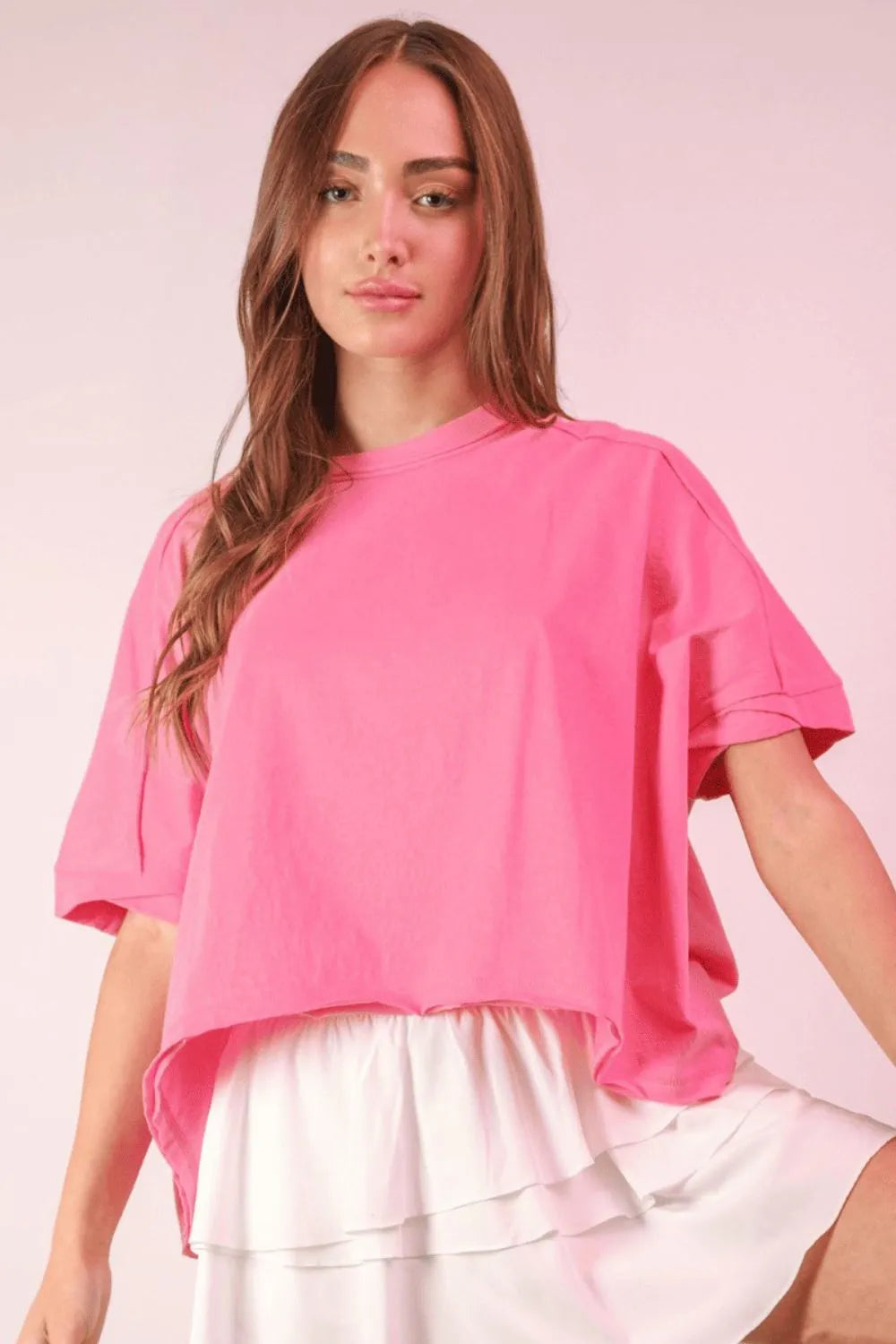 VERY J Round Neck Short Sleeve T-Shirt Pink