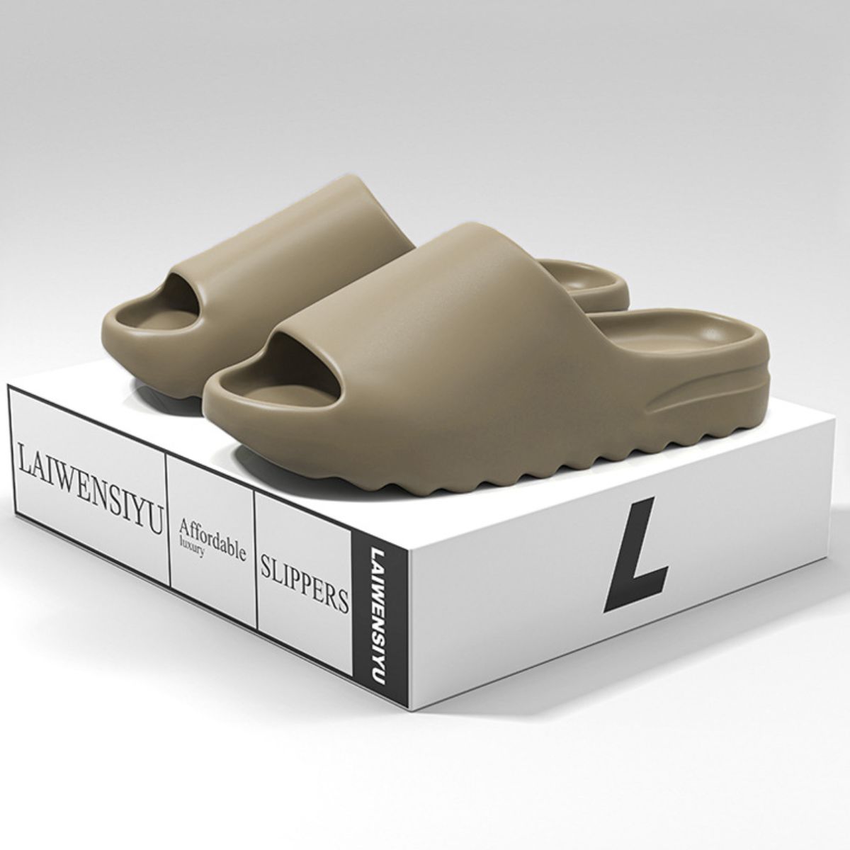 Open Toe Platform Slippers Khaki