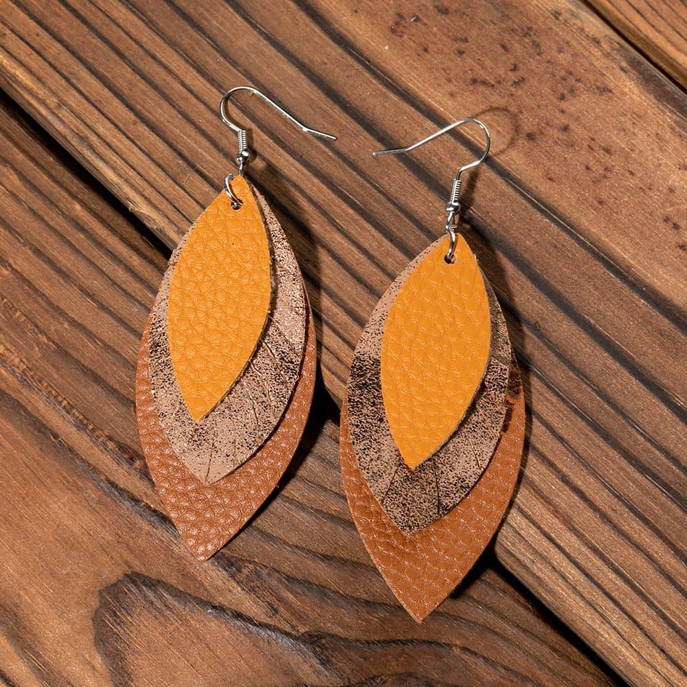 PU Leather Drop Earrings Gold One Size