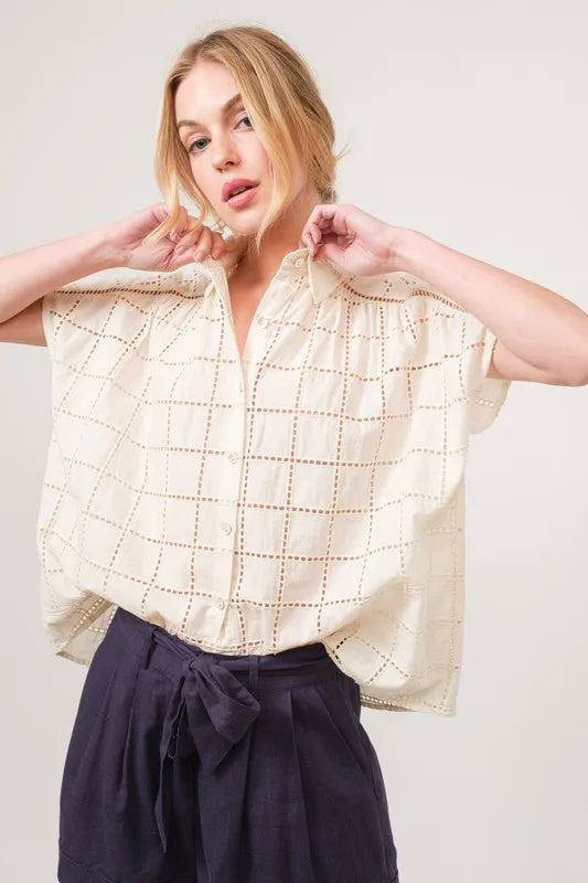 And The Why Eyelet Loose Button Down Shirt