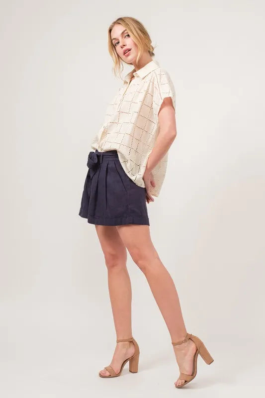 And The Why Eyelet Loose Button Down Shirt