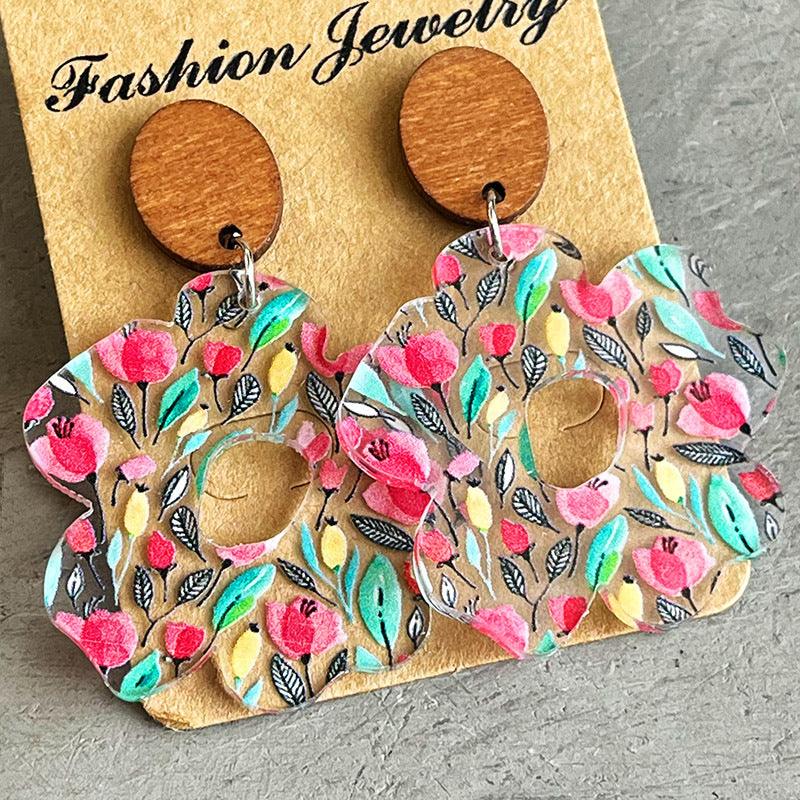 Flower Shape Acrylic Dangle Earrings Style B One Size