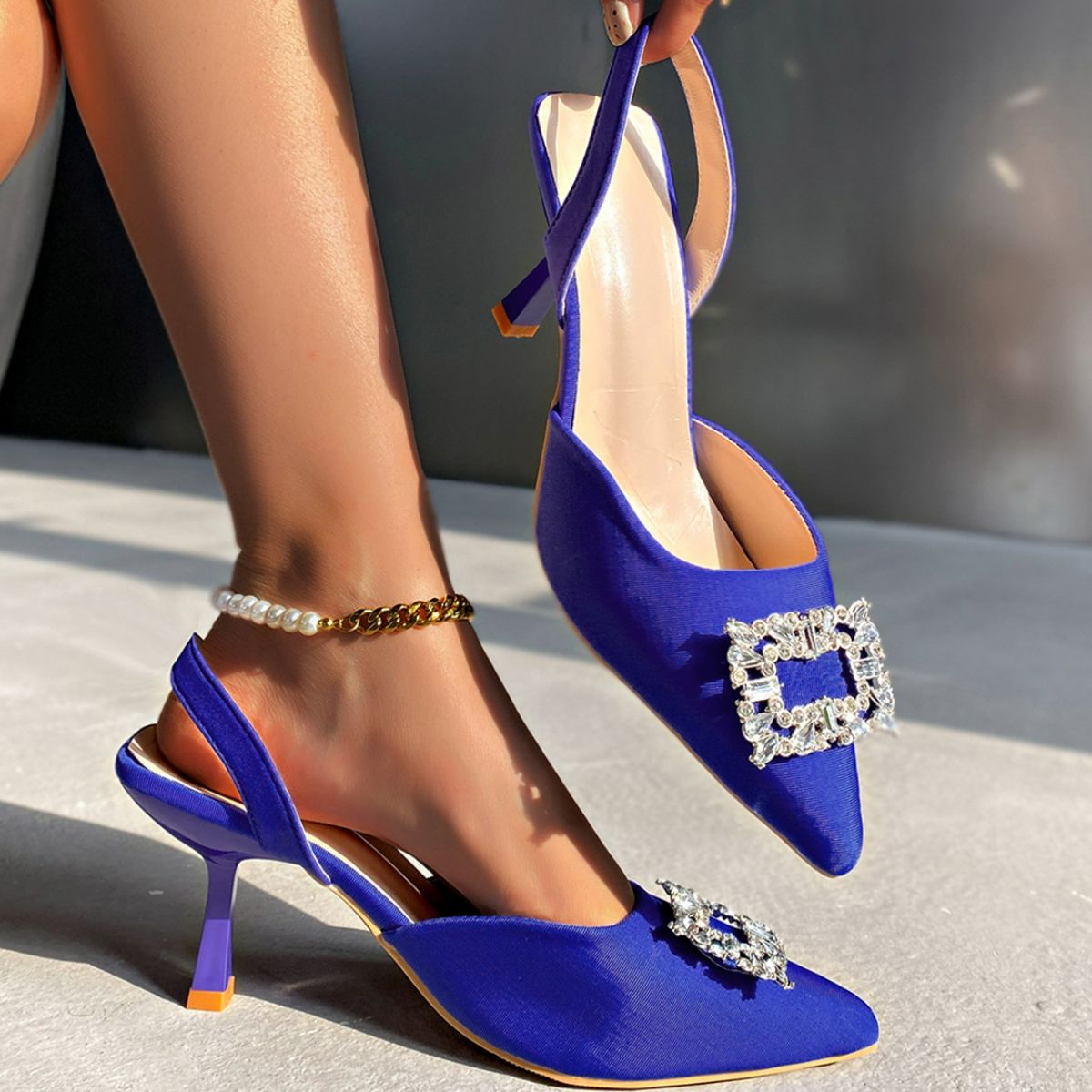 Point Toe Kitten Heels Pumps Blue