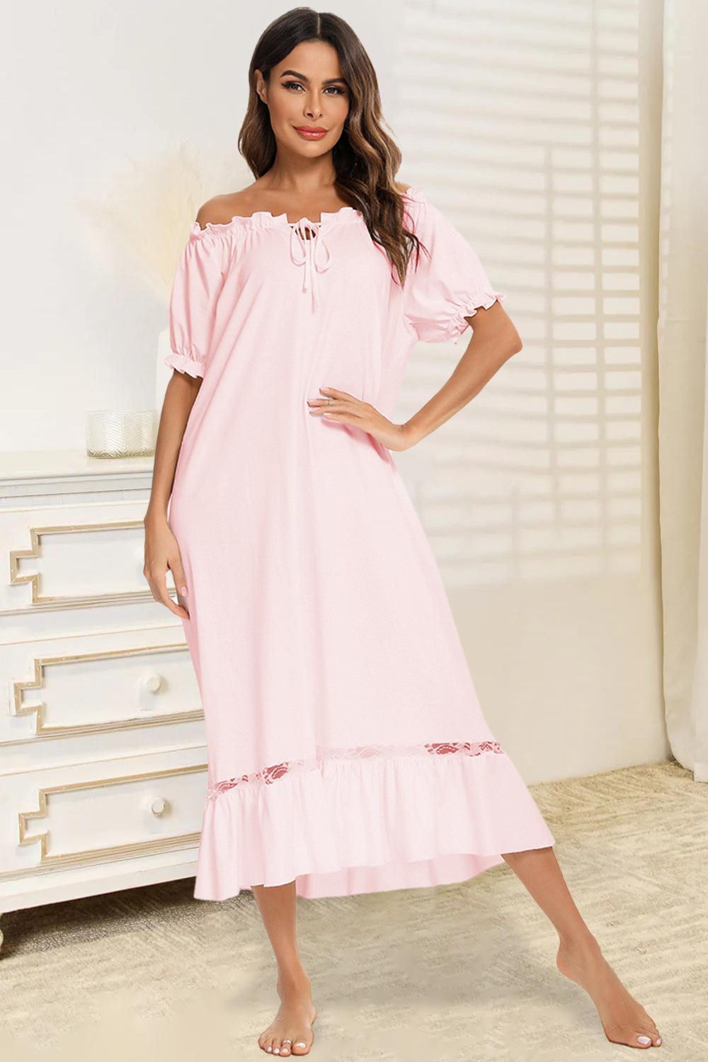 Lace Detail Short Sleeve Lounge Dress Blush Pink