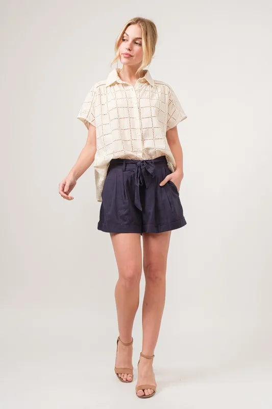 And The Why Eyelet Loose Button Down Shirt