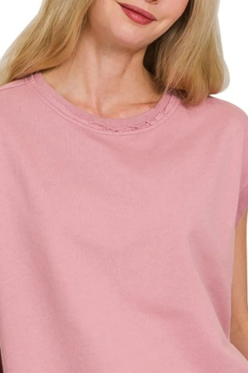 Zenana French Terry Round Neck Cap Sleeve T-Shirt