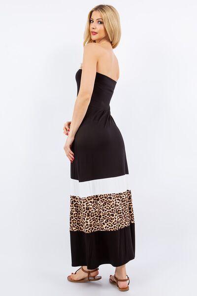 Celeste Full Size Leopard Color Block Tube Maxi Dress Plus Size