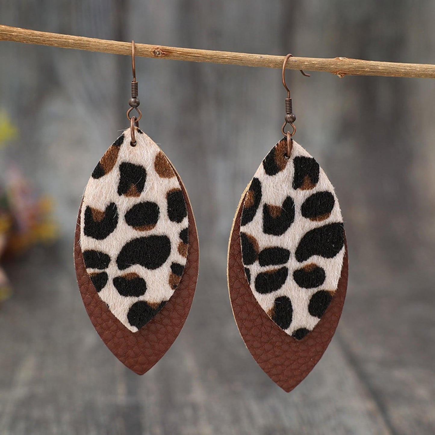 Leaf Shape Leather Dangle Earrings Brown One Size
