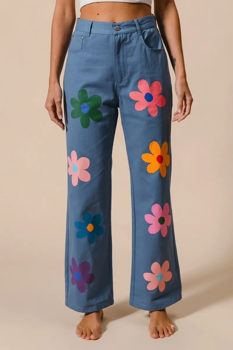 BiBi Flower Print Straight Legs Pants