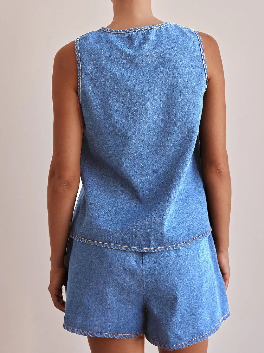Tie Front Vest and Shorts Denim Set