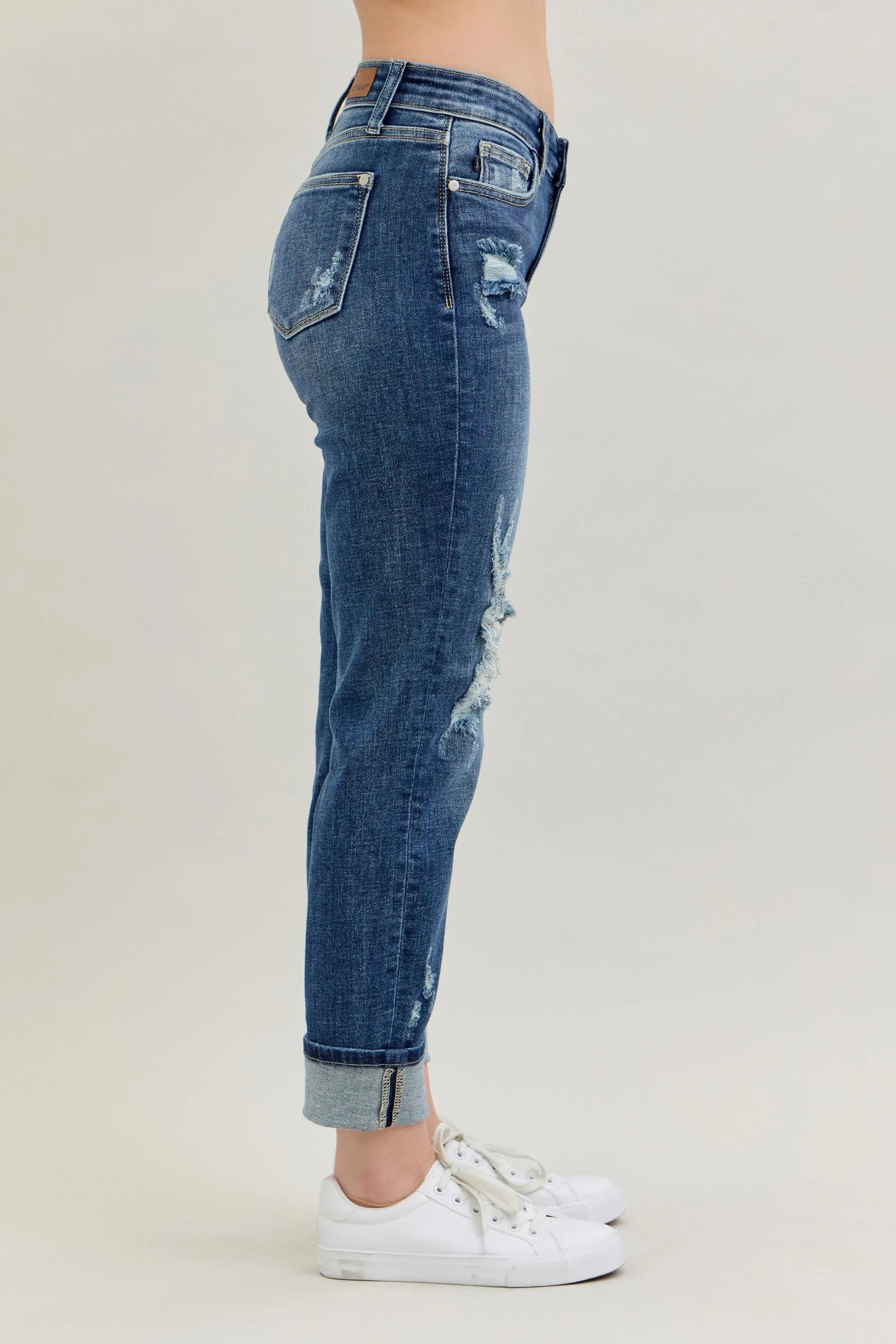 Judy Blue Full Size Mid Rise Cuffed Destroy Bf Jeans Plus Size