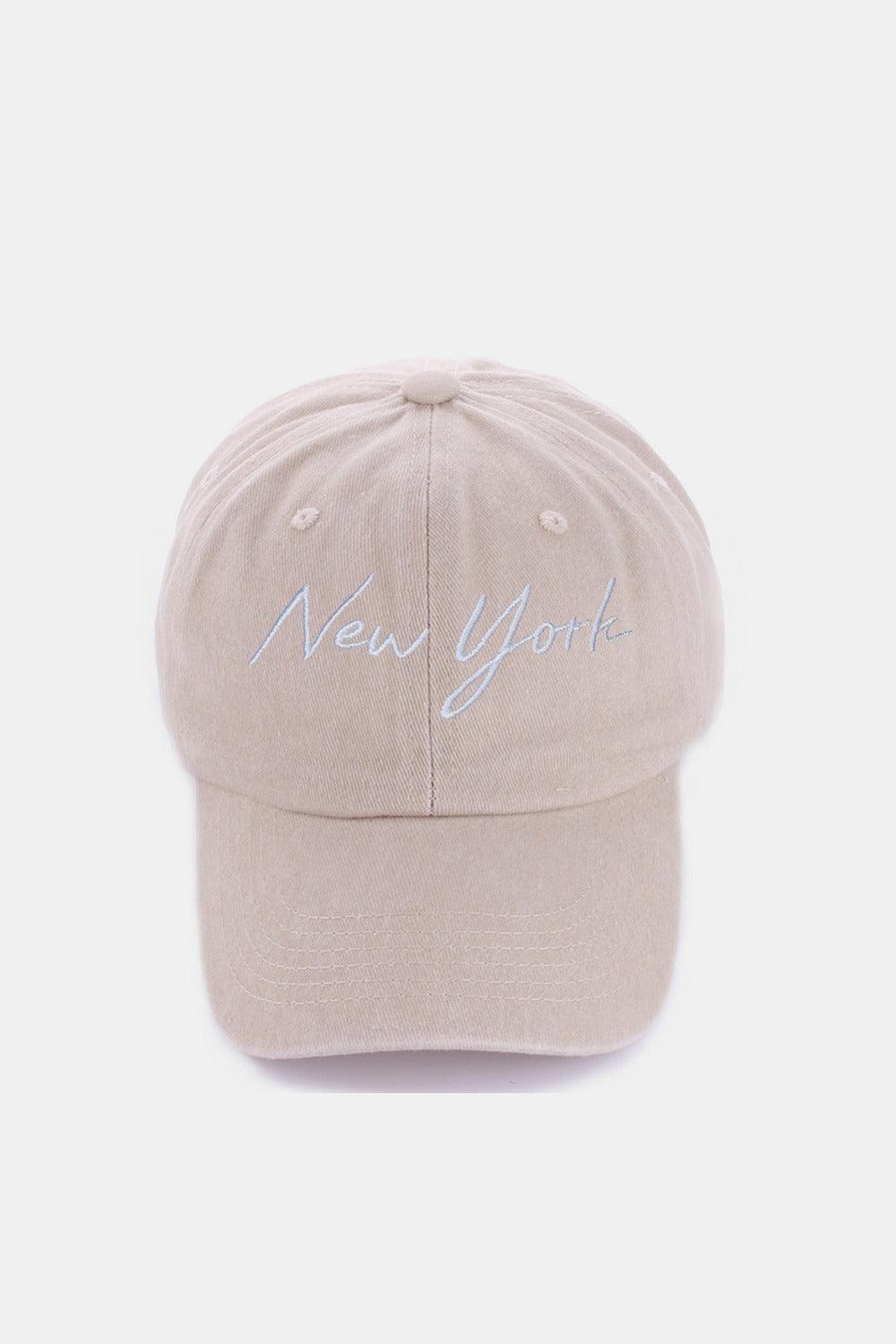 Zenana Washed Embroidered City Baseball Cap New York Ash Mocha One Size