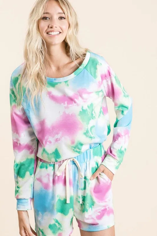 BiBi Tie Dye French Terry Top and Shorts Set