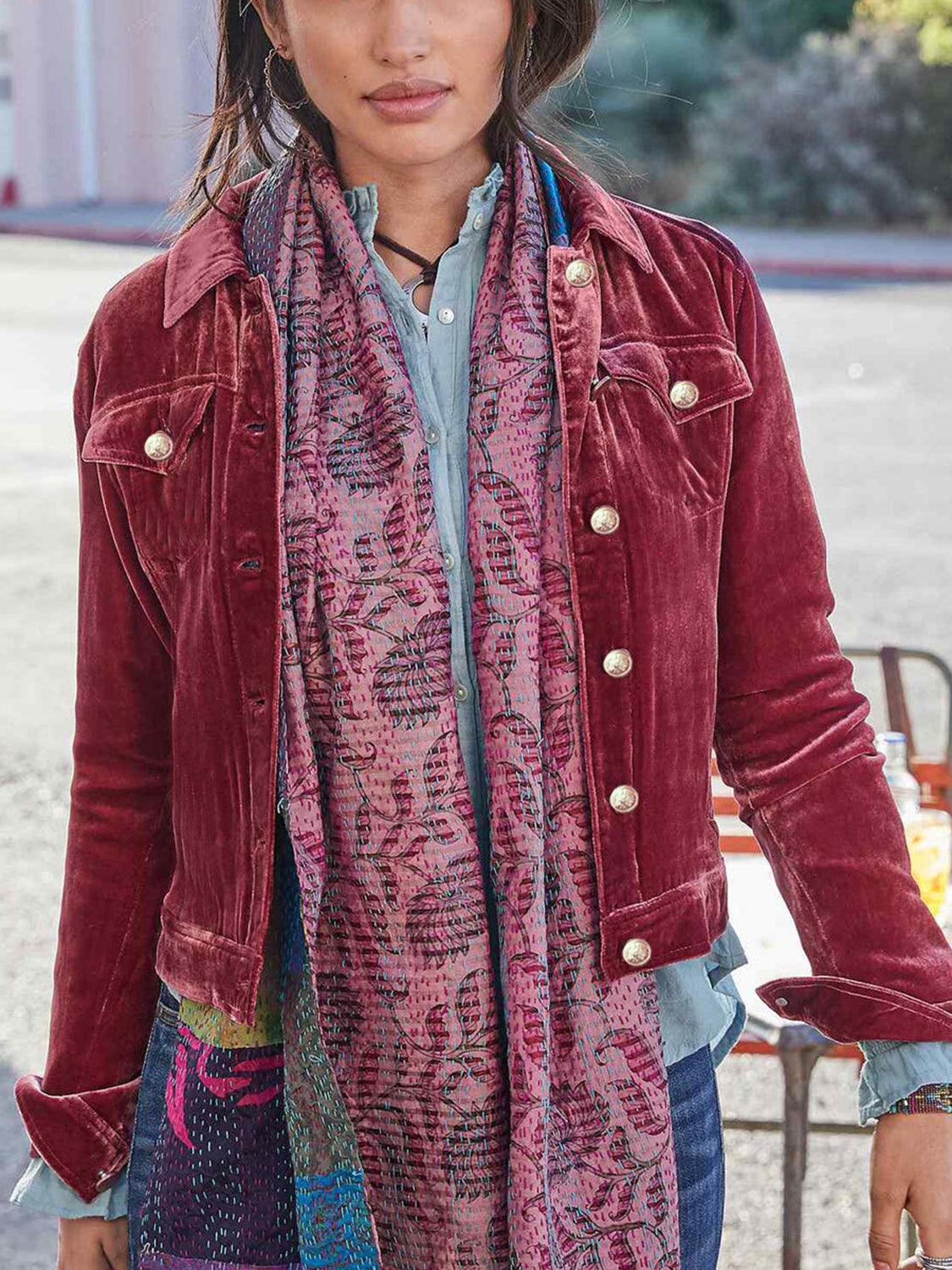 Button Up Long Sleeve Jacket with Chest Pockets Burgundy