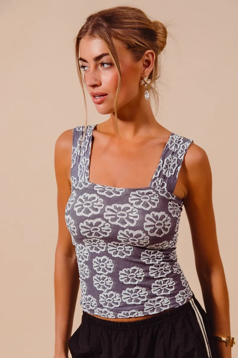 SO ME Two Tone Floral Seamless Tank Top