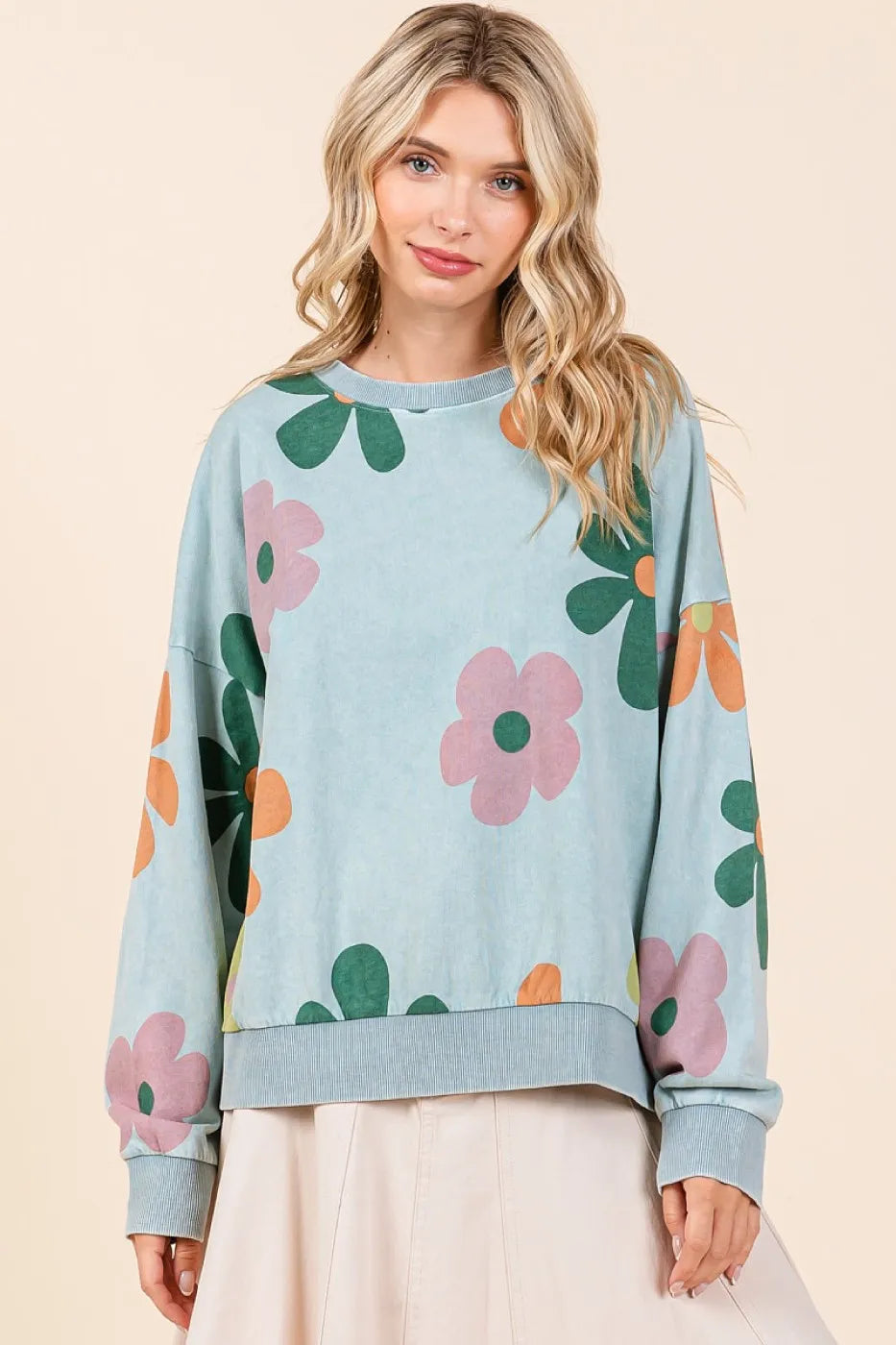 Mittoshop Mineral Wash Flower Print French Terry Sweatshirt