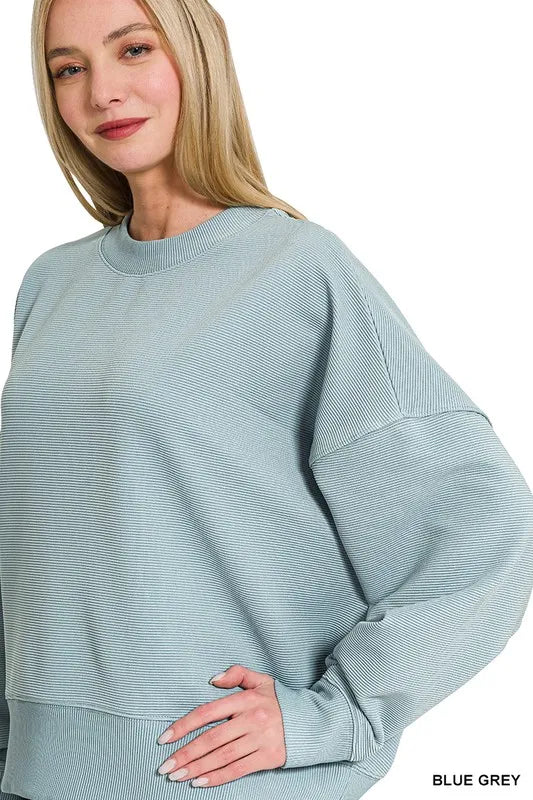 Zenana Ribbed Balloon Sleeve Sweatshirt