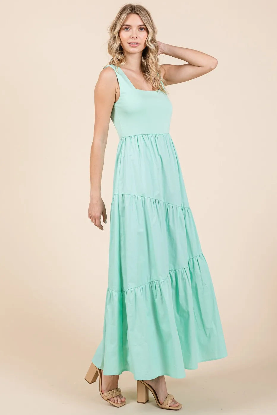 Mittoshop Mix Media Square Neck Maxi Dress