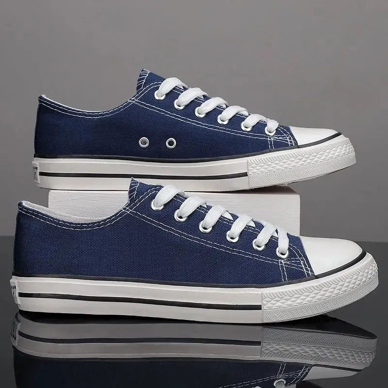 Lace Up Round Toe Canvas Sneakers Navy