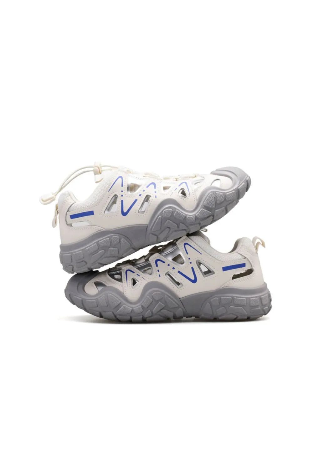 Elastic Lock Laces Round Toe Platform Contrast Athletic Gray