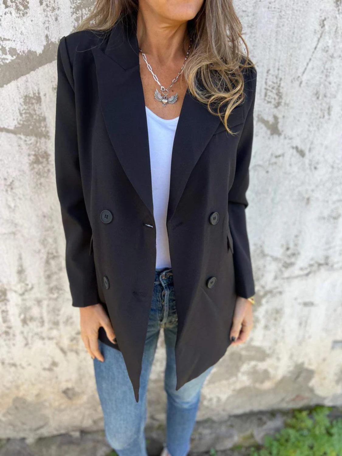 Full Size Collared Neck Long Sleeve Blazer Black