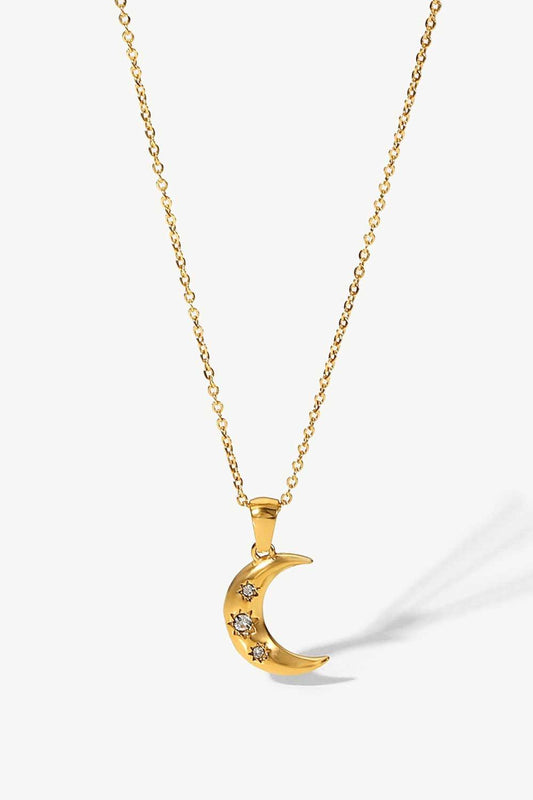 18K Gold Plated Inlaid Zircon Moon Pendant Necklace Gold One Size