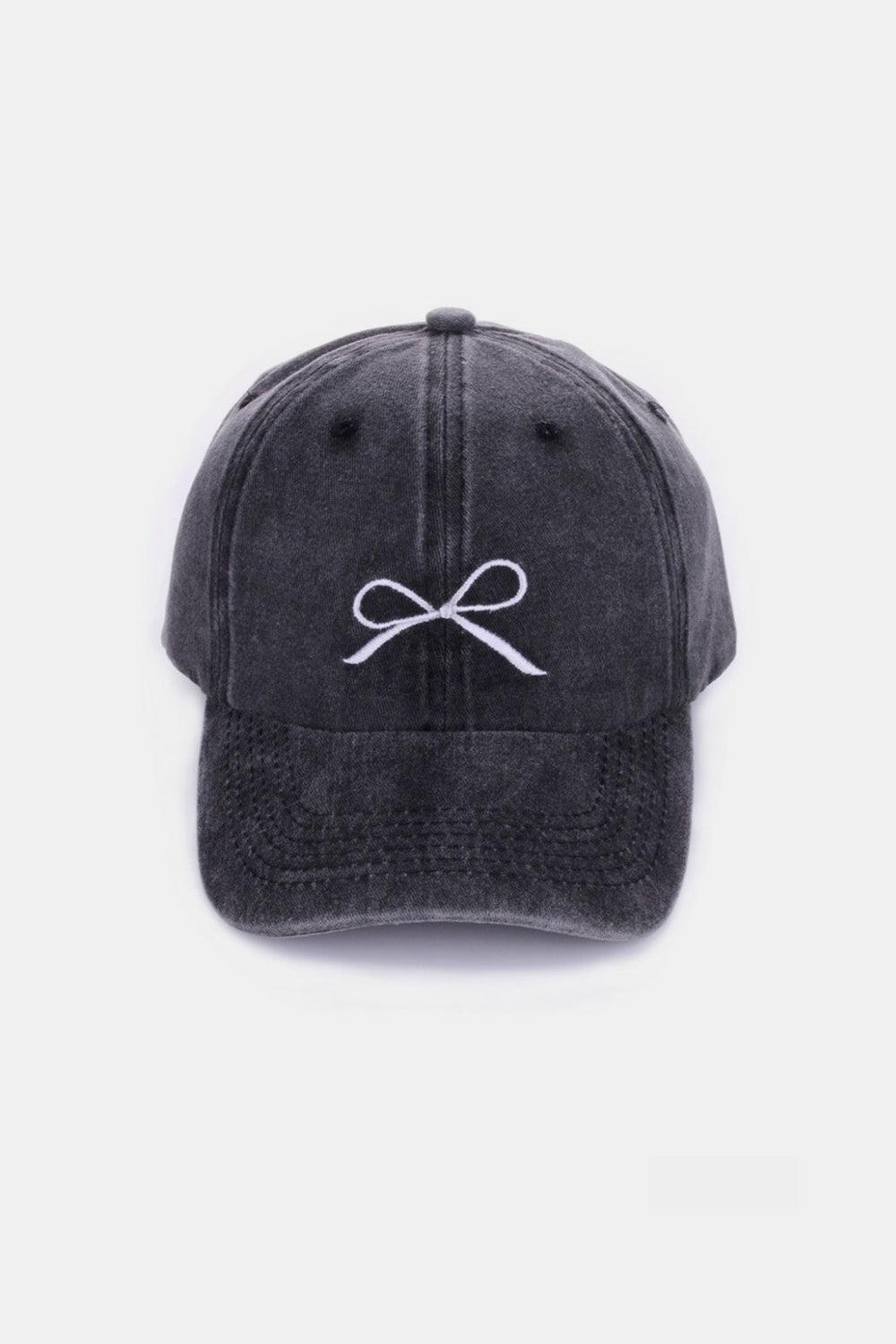 Zenana Bow Embroidered Washed Cotton Caps Black One Size