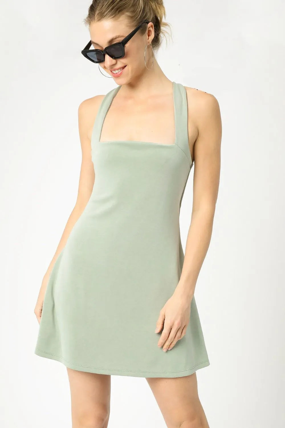 Umgee Crisscross Square Neck Active Dress Sage