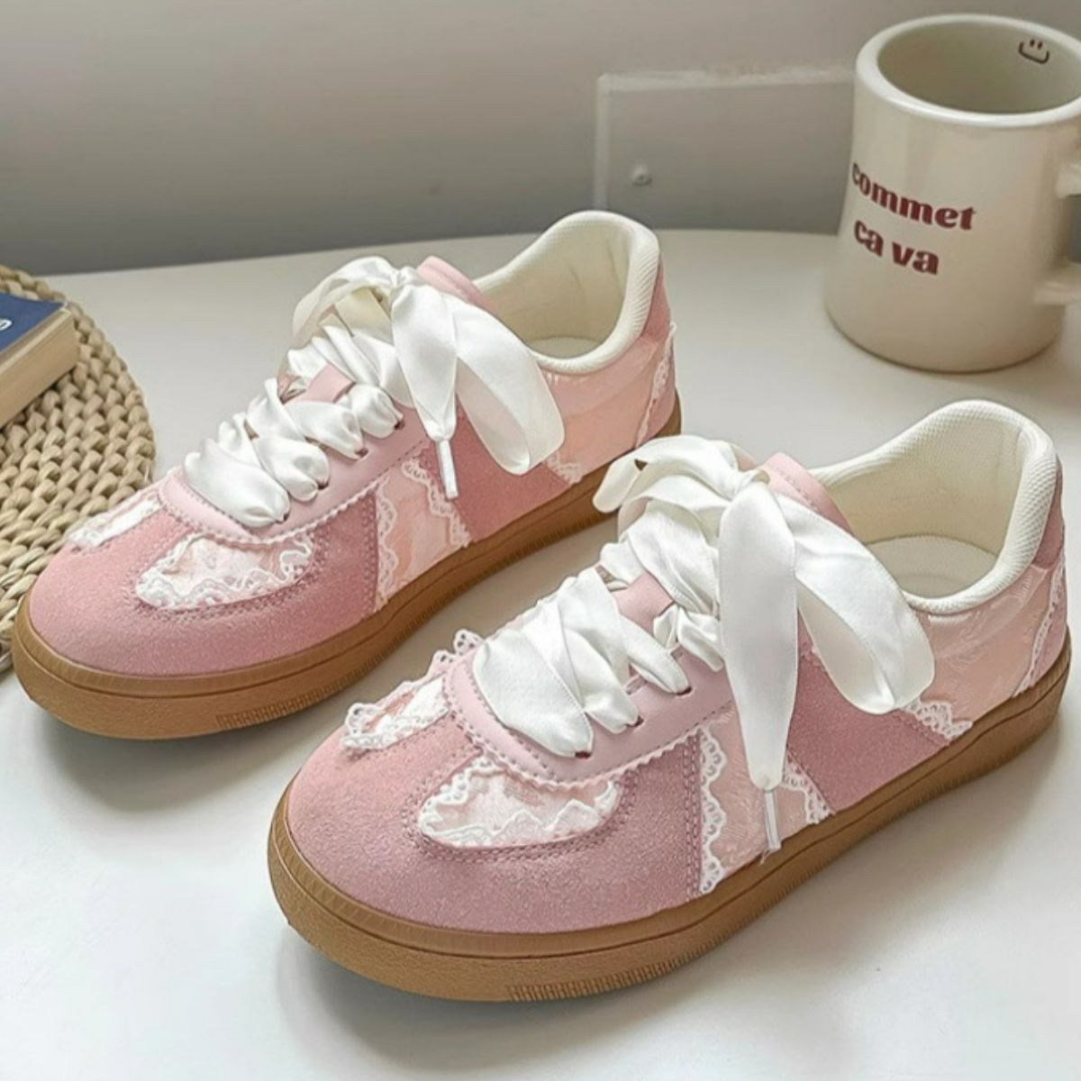 Round Toe Flats Sneakers Dusty Pink