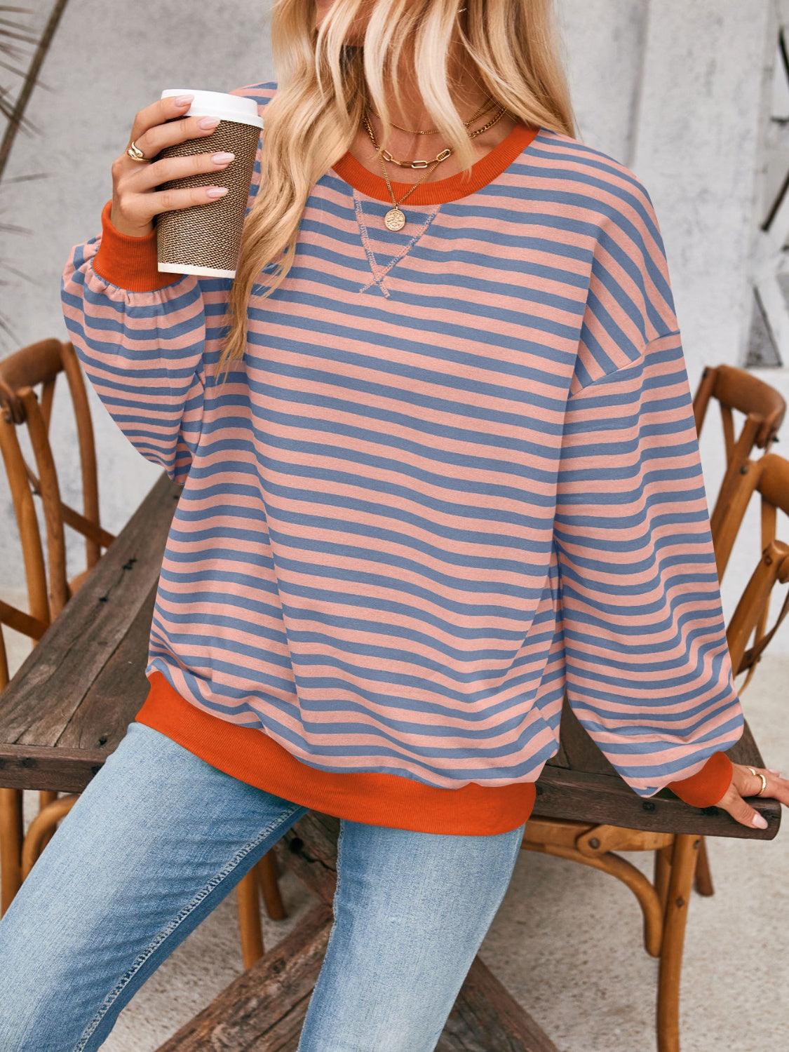 Lovelet Contrast Striped Long Sleeve Sweatshirt Terracotta