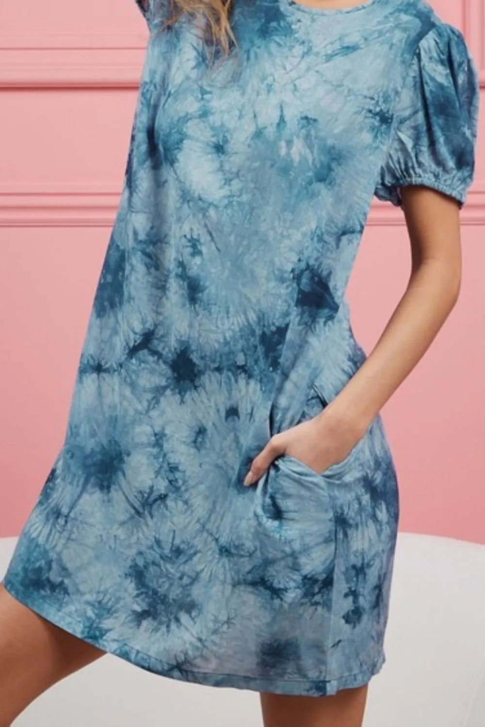 BiBi Puff Sleeve With Side Pockets Tie Dye Dress