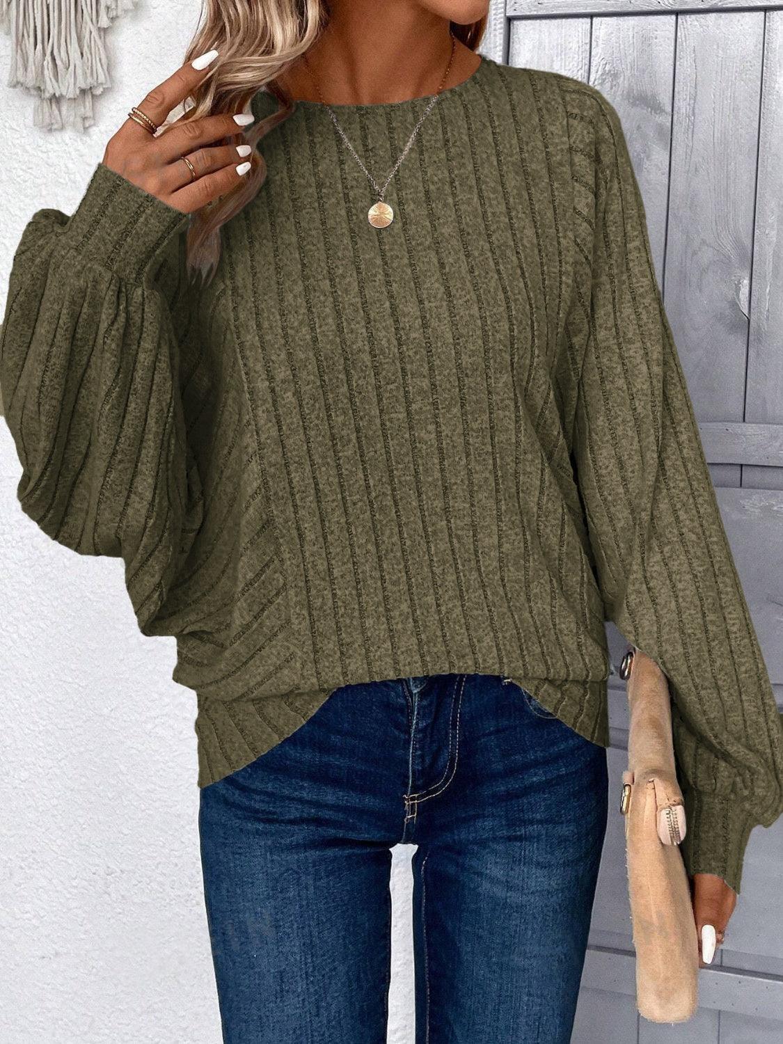Plus Size Round Neck Batwing Sleeve T-Shirt Moss
